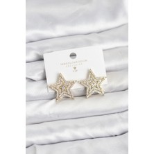 Renas Store Gold Renk Pirinç Zirkon Taşlı Yıldız Model Kadın Küpe