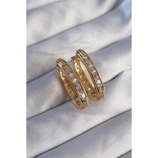 Renas Store Pirinç Gold Renk Zirkon Taşlı Oval Model Küpe