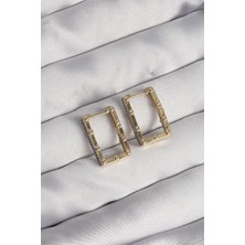 Renas Store Pirinç Gold Renk Zirkon Taşlı Dikdörtgen Model Seranay Küpe
