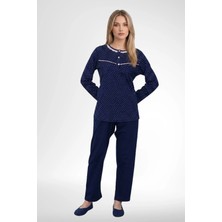 Mecit Pijama Mecit 6388 Lacivert %100 Pamuk Büyük Beden Kadın Pijama Takımı