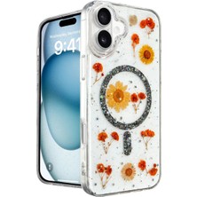 Twin Store Newface Apple iPhone 16 Kılıf Daisy Simli Magsafe Kapak - Siyah
