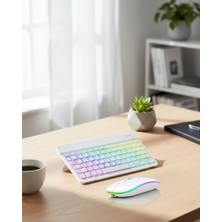 Renas Store Aydınlatmalı Kablosuz Klavye Mouse Seti Bluetooth Bağlantılı Çoklu Cihaz Uyumlu