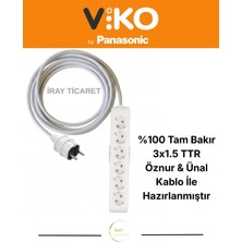Viko 6'lı 9 Metre Topraklı Çocuk Korumalı Kablolu Grup Priz (Düz Fiş)
