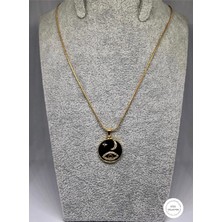 Siyah-Gold Taşlı Çelik Tarot Kolye