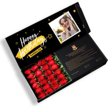 Çiçeek Fotoğraflı Happy Birthday Kırmızı Gül
