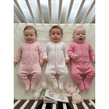 PremiumPort Sevimli 3'lü Bebek Tulum Takımı, 0-3 Ay, Pembe-Somon-Beyaz, Hediyelik Set