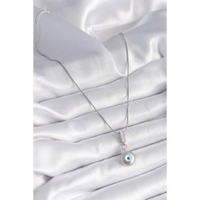 Youday Accessories 316L Çelik Gümüş Renk Zirkon Taşlı Nazar Boncuk Model Kadın Kolye