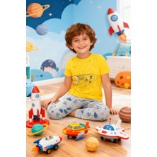 NiCe İç Giyim Sarı & Gri Renk Uzay Temalı Bisiklet Yaka Erkek Çocuk Pamuk Penye Pijama Takım