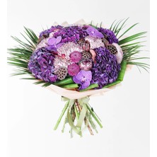 Çiçeek Purple Coral Grande - Mor Ortanca Anastasya ve Vanda Orkideli Dev Çiçek Buketi