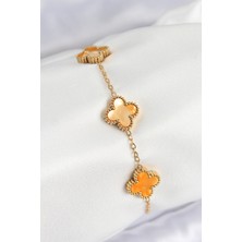 Youday Accessories 316L Çelik Sedefli Turuncu Gold Renk Yonca Kadın Bileklik