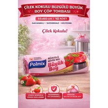 Bezos Polmix Çilek Kokulu Büzgülü Büyük Boy Çöp Torbası 65X70 cm 10'lu 1 Paket Dayanıklı Sızdırmaz Çöp Poşeti