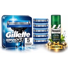 Gillette Mach-3 Turbo Yedek 5'li + Tıraş Köpüğü Okaliptus Özlü 50ML Seti