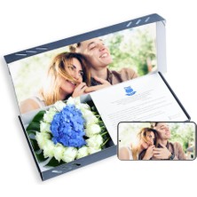 Çiçeek Fotoğraf Baskılı Beyaz Gül ve Mavi Ortanca