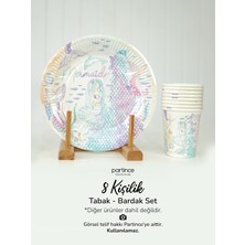 Partince 8 Kişilik Mermaid Deniz Kızı Tema Tabak Bardak Set Kullan At Karton Tabak Bardak Parti Seti