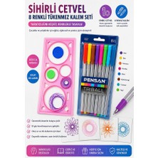 ArtMaster Sihirli Cetvel 1 Adet ve Pensan Triball Tükenmez Kalem 8 Li 1 Paket Plastik Sihirli Daire Cetvel Desen Şablon Çizim Okul