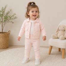 Kız Çocuk Takım Pudra Pembe Ceketli Pantolonlu Şık Kombin