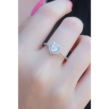 Youday Accessories Gümüş Renk Zirkon Taşlı Kalp Model Charm Pirinç Kadın Yüzük
