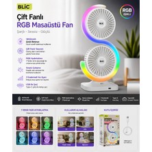 Azurtech Blic Bwfn 30RGB Işıklı Şarjlı Masaüstü Fan 1800MAH Çift Başlıklı Mini Vantilatör (Sessiz, 3 Kademe, Usb)
