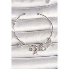 Youday Accessories Pirinç Gümüş Renk Sallantı Zirkon Taşlı Deniz Yıldız Figür Balık Kuyruğu Detay Charm Kadın Bileklik