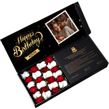 Çiçeek Fotoğraflı Happy Birthday Kırmızı Beyaz Gül