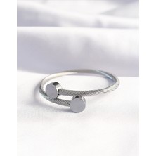 Youday Accessories 316L Çelik Gümüş Renk Oval Aksesuarlı Burgu Model Bileklik ve Yüzük Kombini