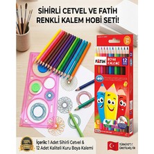 Artlantis Sihirli Cetvel 1 Adet ve Fatih 12 Li Kuruboya 1 Paket Plastik Sihirli Daire Cetvel Desen Şablon Çizim Okul Hediye