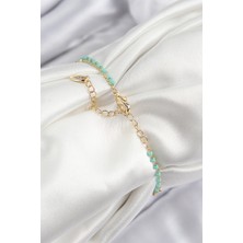 Youday Accessories Pirinç Zirkon Taşlı Mavi Boncuklu Model Gold Renk Kadın Bileklik