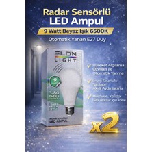 Bezos Radar Sensörlü LED Ampul 9 Watt Beyaz Işık 6500K Otomatik Yanan E27 Duy 2 Adet