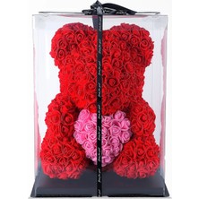 Çiçeek Teddy Rose Bear - Kırmızı Güllü Ayıcık (40CM) + Pembe Kalpli