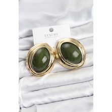 Youday Accessories Pirinç Yeşil Badem Model Vintage Gold Kadın Küpe