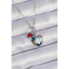 Youday Accessories 316L Çelik Gümüş Renk Yapboz Motif Kalp Figür Charm Model Kadın Kolye