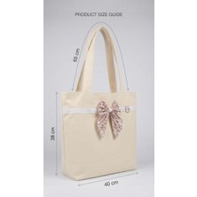 Matilda Duck Keten Çanta - 38X40 cm - Çift Iç Cepli, Poplin Astarlı ve 65 cm Konfor Saplı Tote Bag