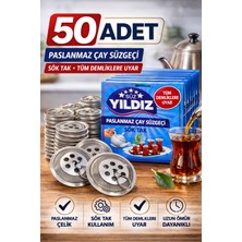 Bezos 50 Adet Paslanmaz Çelik Çaydanlık Demlik Süzgeci Sök Tak Çay Süzgeci Tüm Demliklere Uyumlu Çaydanlık Filtresi