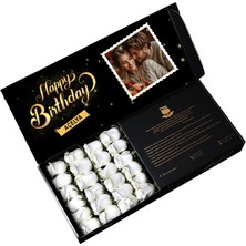 Çiçeek Fotoğraflı Happy Birthday Beyaz Gül