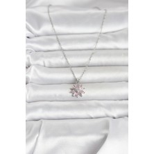 Youday Accessories 316L Çelik Zincir Gümüş Renk Pembe Papatya Model Kadın Kolye