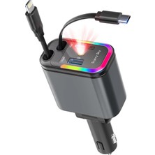 Deppo Trend Type-C & Lightning Çek-Bırak Kablolu Stary Sky Yıldız Aydınlatmalı Rgb 120W Hızlı Araç Şarj Cihazı