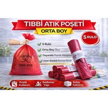 Bezos Tıbbi Atık Poşeti Orta Boy 10'lu 5 Rulo Kırmızı Tıbbi Atık Atık Poşeti Seti