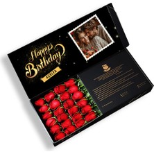 Çiçeek Fotoğraflı Happy Birthday Kırmızı Gül