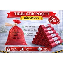 Bezos Tıbbi Atık Poşeti Büyük Boy 10'lu 10 Rulo Kırmızı Tıbbi Atık Atık Poşeti Seti