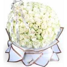 Çiçeek 100 Beyaz Gül Buketi Grand White