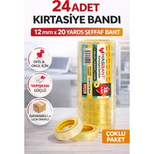 Bezos 24 Adet Kırtasiye Bandı 12 mm x 20 Yards Şeffaf Bant Güçlü Yapışkan Ofis Okul Ev Kullanımı Bant Seti