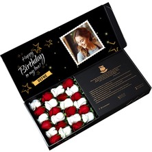 Çiçeek Fotoğraflı Happy Birthday Kırmızı Beyaz Gül