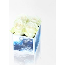 Çiçeek Sea Blue Mini Kutuda 4 Beyaz Gül