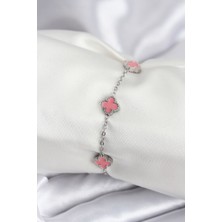 Youday Accessories 316L Çelik Gümüş Renk Pembe Baby Boy Yonca Kadın Bileklik