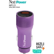 NextPower Next Power 52.5W Araç Içi Hızlı Şarj Aleti Type-C + USB Güç Adaptörü Oto Çakmaklık - Mor