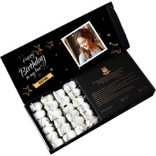 Çiçeek Fotoğraflı Happy Birthday Beyaz Gül