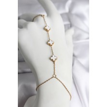 Youday Accessories 316L Çelik Gold Renk Beyaz Yonca Model Kadın Şahmeran