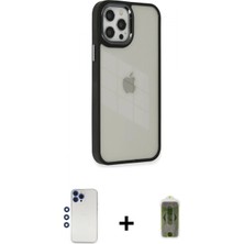 Pileli Store Pilelistore™ iPhone 12 Pro Max Kılıf Eksen Doku Prime - Siyah Joko Magic 5d Hayalet Cam + Shine Kamera Lens - Lt