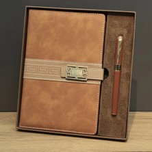 Eco Lounge Taba Rengi Termo Deri Defter ve Metal Roller Kalem Seti
