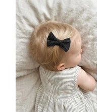 Toka Delisi Bebekler Için Siyah Gri Simli Şifon Butik Saçsız Bebek Tokası El Yapımı